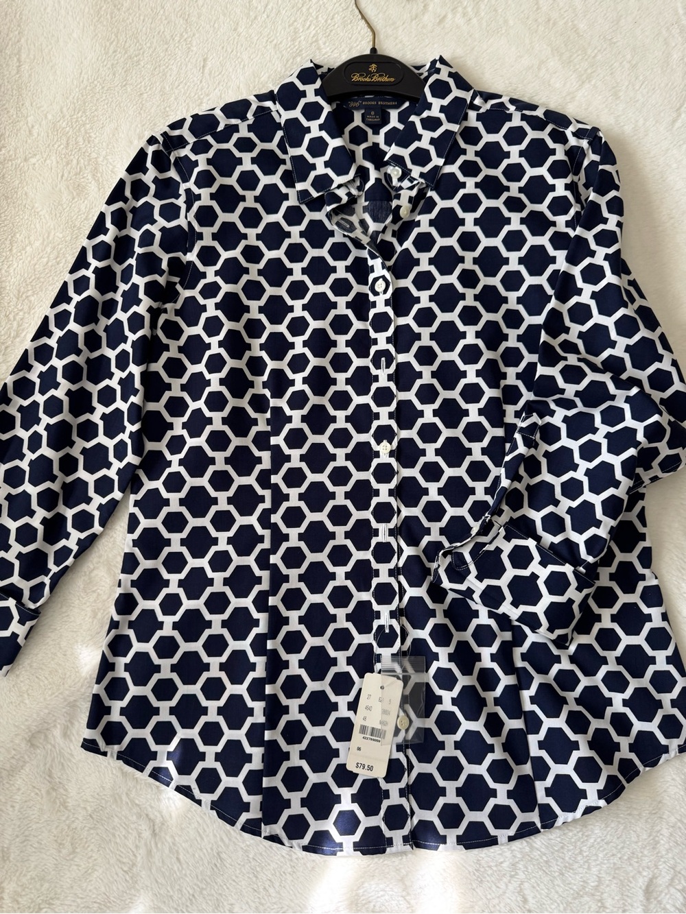 Brooks Brothers Navy and White Geometric Button-Down Shirt